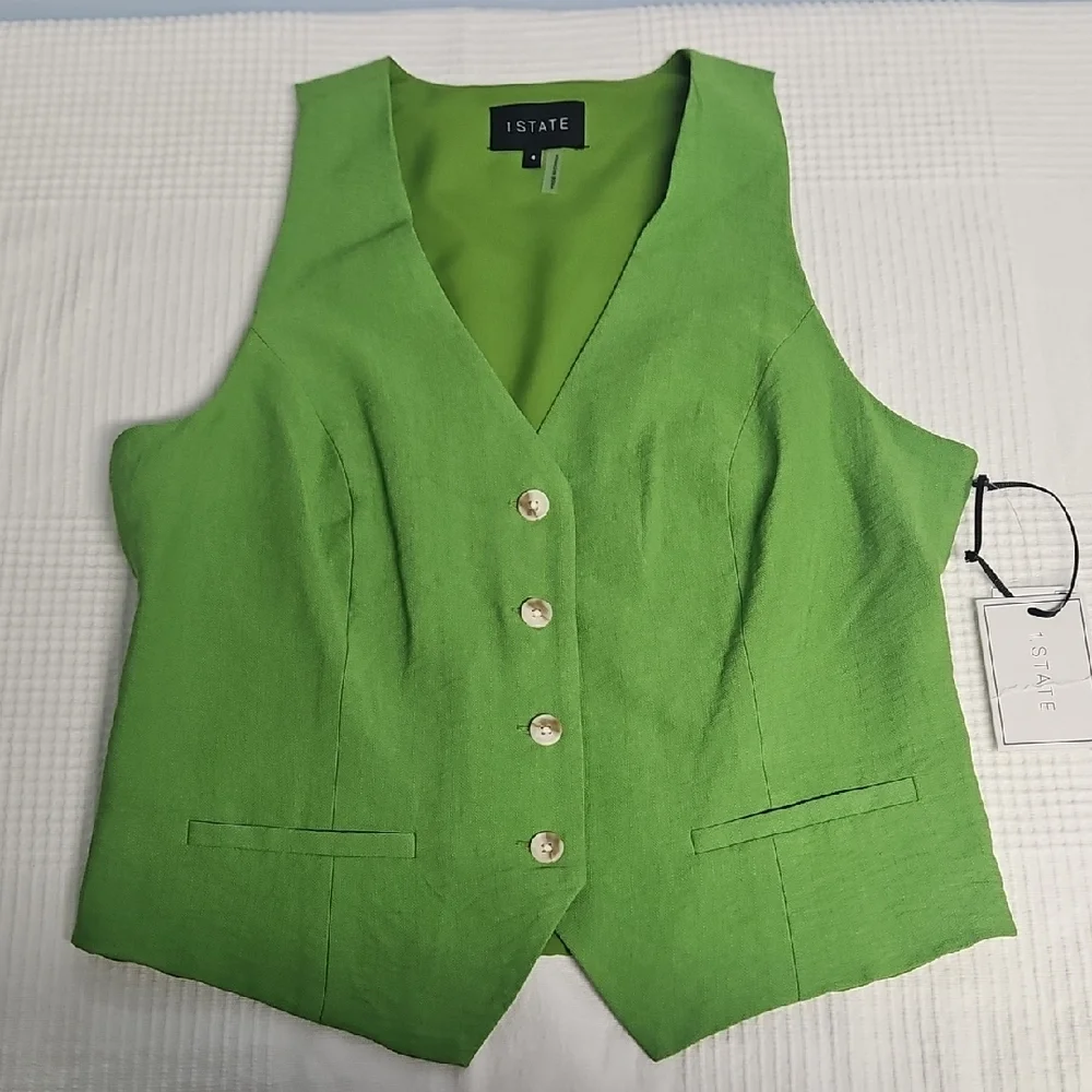 1.State Sleeveless Button Down V-neck Vest: Salted Lime: Size- 4‎